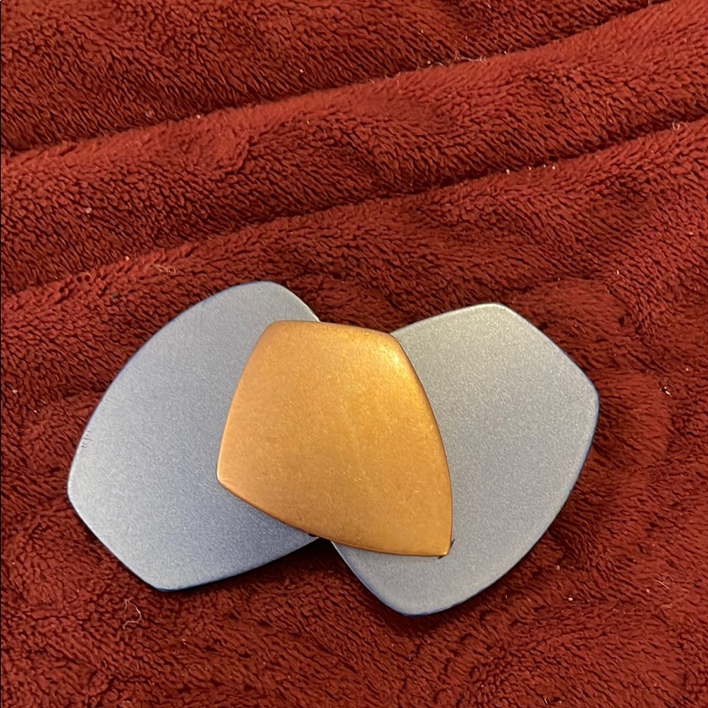 Vintage Monet Atomic Mod Bow Brooch 1960s Coppertone Metallic Blue Large Unique